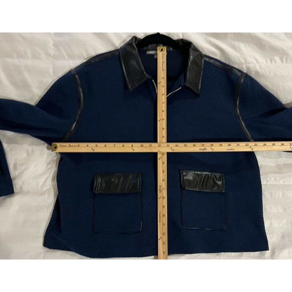 NEW Kate & Mallory Zip Jacket Vegan Leather Accents Blue Black XL Office Casual - Picture 9 of 13